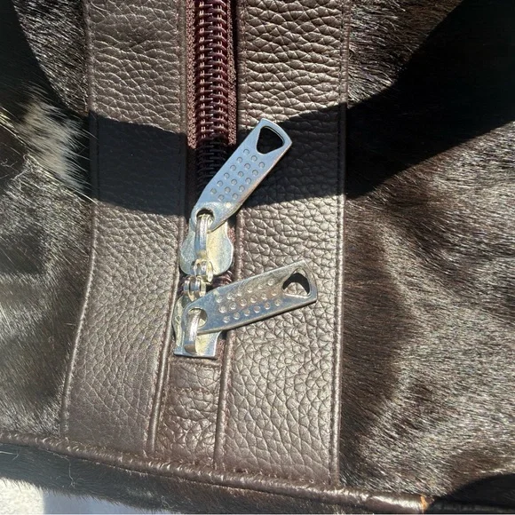 Genuine cowhide leather Duffel bag brown and cream hair on hide weekender